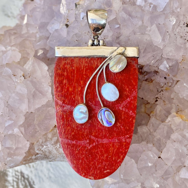 PD 09531 CR-(HANDMADE 925 BALI STERLING SILVER PENDANTS WITH CORAL)